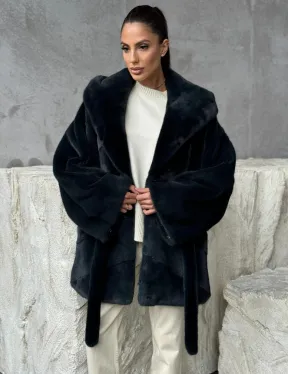 Шуба норковая летучая мышь с капюшоном - фото 6