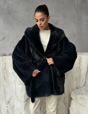 Шуба норковая летучая мышь с капюшоном - фото 7