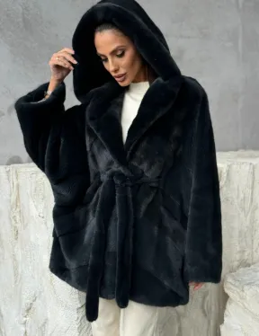 Шуба норковая летучая мышь с капюшоном - фото 3