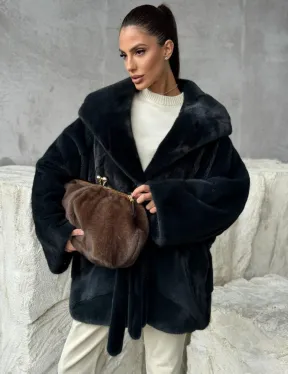 Шуба норковая летучая мышь с капюшоном - фото 0