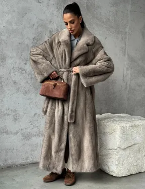 Длинная норковая шуба - цвет серый - фото 8