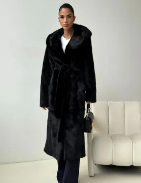 Черная норковая шуба с капюшоном - фото 6