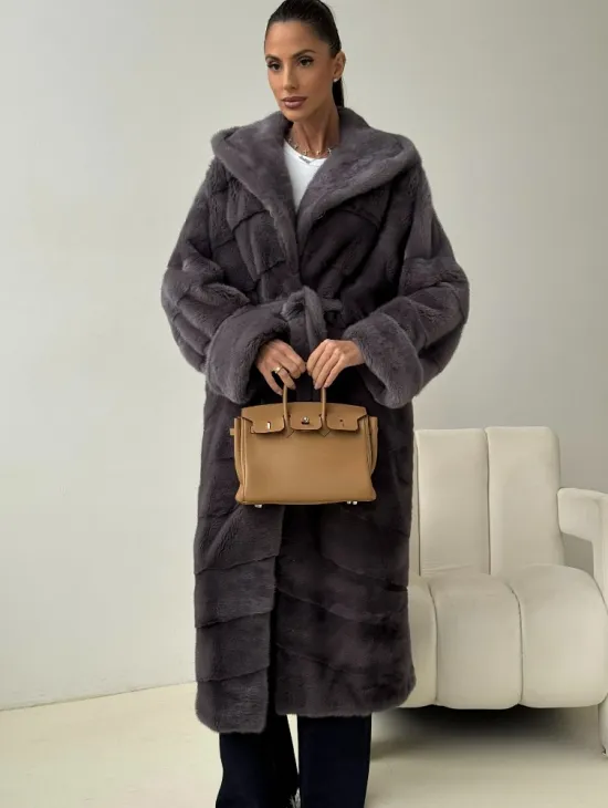 Длинная норковая шуба - капюшон кобра - фото 2