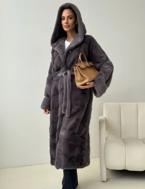 Длинная норковая шуба - капюшон кобра - фото 7