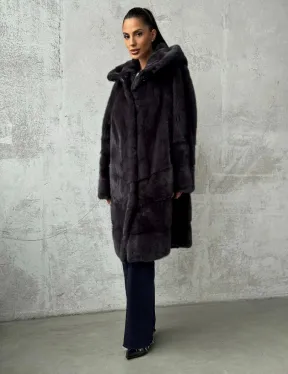 Женская норковая шуба с капюшоном - фото 4