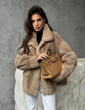 Норковый жакет с английским воротником - пастель - фото 8