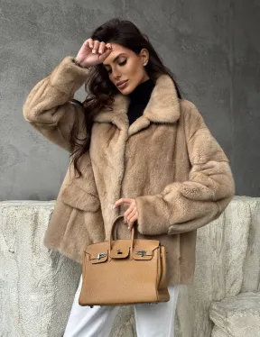 Норковый жакет с английским воротником - пастель - фото 10