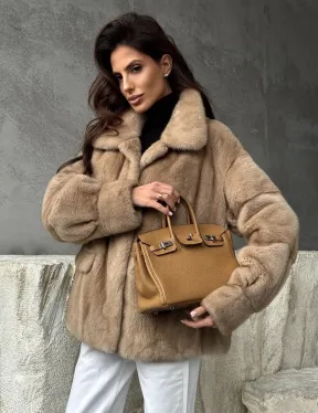 Норковый жакет с английским воротником - пастель - фото 7