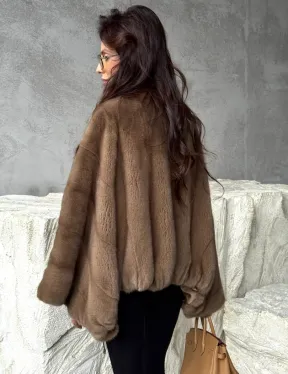 Норковое пончо с рукавами «летучая мышь» - фото 7