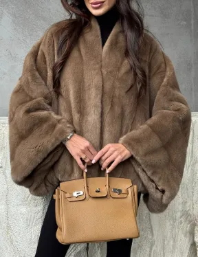 Норковое пончо с рукавами «летучая мышь» - фото 2