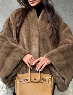 Норковое пончо с рукавами «летучая мышь» - фото 1