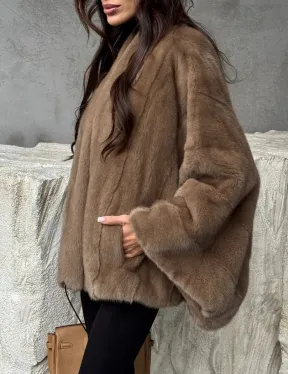 Норковое пончо с рукавами «летучая мышь» - фото 4