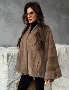 Норковое пончо с рукавами «летучая мышь» - фото 6