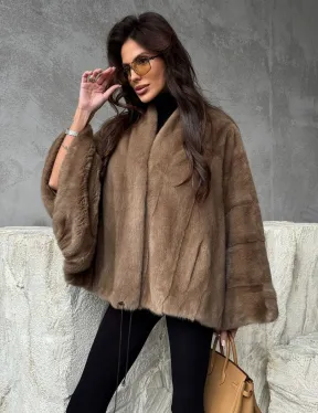 Норковое пончо с рукавами «летучая мышь» - фото 8