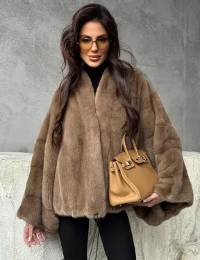 Норковое пончо с рукавами «летучая мышь» - фото 5