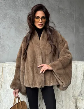 Норковое пончо с рукавами «летучая мышь» - фото 10