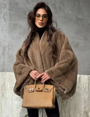 Норковое пончо с рукавами «летучая мышь» - фото 0