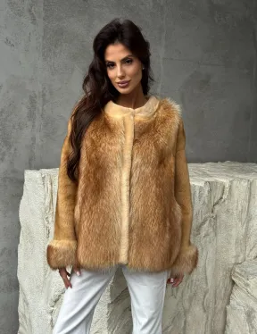 Норковый жакет с отделкой из меха енота - фото 10