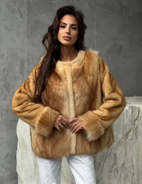 Норковый жакет с отделкой из меха енота - фото 8