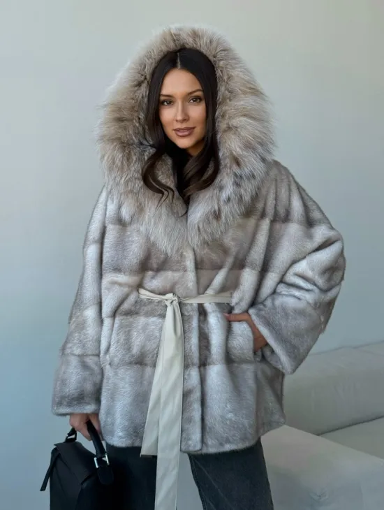Шуба из натуральной норки с капюшоном из рыси - фото 8
