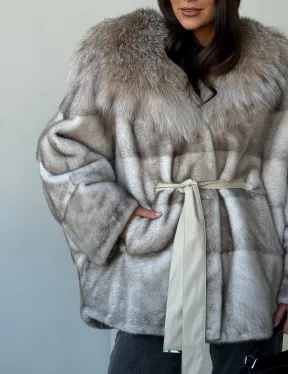 Шуба из натуральной норки с капюшоном из рыси - фото 1