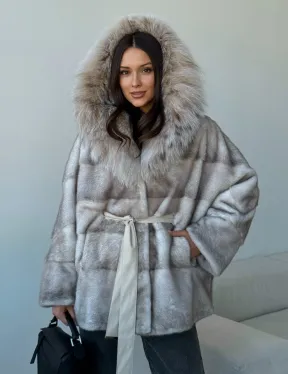 Шуба из натуральной норки с капюшоном из рыси - фото 8