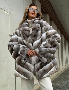 Шуба из меха шиншиллового кролика PREMIUM COLLECTION - фото 8