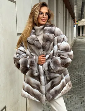 Шуба из меха шиншиллового кролика PREMIUM COLLECTION - фото 5