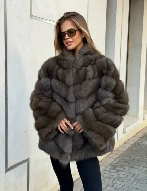 Шуба из куницы в цвете соболь - рукава косичкой - фото 12