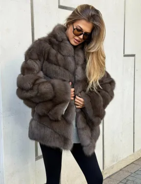 Шуба из куницы в цвете соболь - рукава косичкой - фото 4