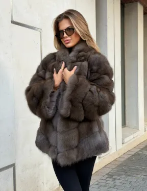 Шуба из куницы в цвете соболь - рукава косичкой - фото 9