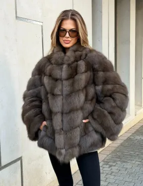 Шуба из куницы в цвете соболь - рукава косичкой - фото 8