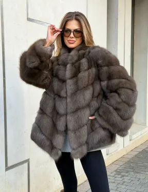 Шуба из куницы в цвете соболь - рукава косичкой - фото 11