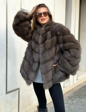 Шуба из куницы в цвете соболь - рукава косичкой - фото 6