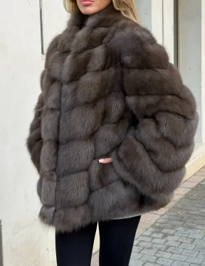 Шуба из куницы в цвете соболь - рукава косичкой - фото 2