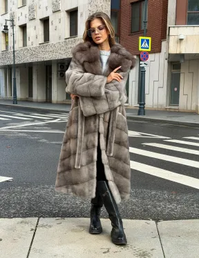 Шуба норковая женская с капюшоном куница - фото 12