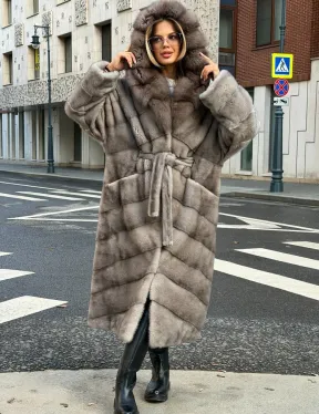 Шуба норковая женская с капюшоном куница - фото 8