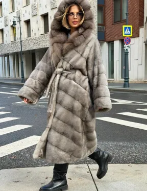 Шуба норковая женская с капюшоном куница - фото 5