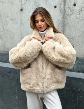 Двухсторонняя короткая дубленка из овчины - фото 13