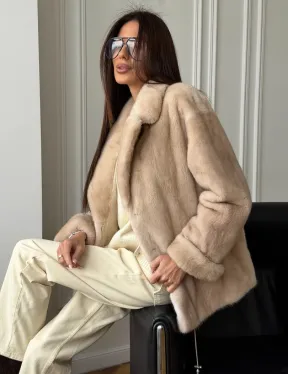 Норковый полушубок в натуральном цвете пастель - фото 12