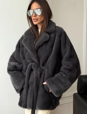 Шуба норковая летучая мышь - графит - фото 4