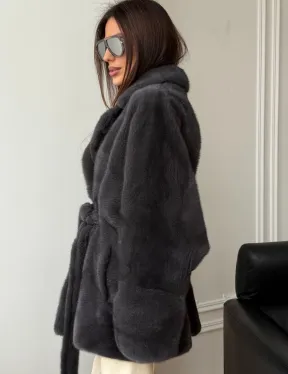 Шуба норковая летучая мышь - графит - фото 6