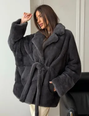 Шуба норковая летучая мышь - графит - фото 10