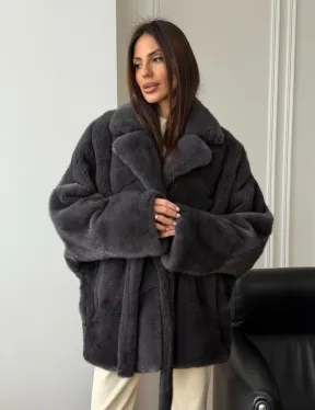 Шуба норковая летучая мышь - графит - фото 11