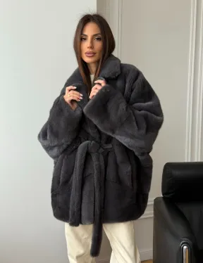 Шуба норковая летучая мышь - графит - фото 12