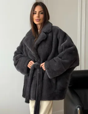 Шуба норковая летучая мышь - графит - фото 0