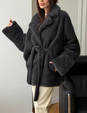 Шуба норковая летучая мышь - графит - фото 3