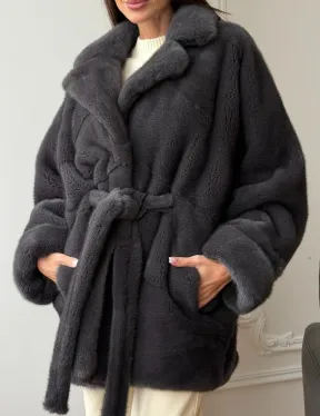 Шуба норковая летучая мышь - графит - фото 1