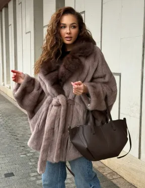 Норковая шуба летучка - воротник куница - фото 10