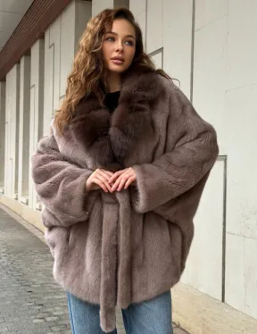 Норковая шуба летучка - воротник куница - фото 6